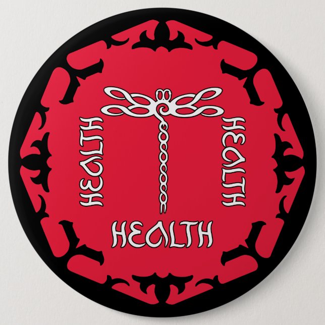 Bóton Redondo 15.24cm Red Root Chakra "Health" Dragonfly Design (Frente)