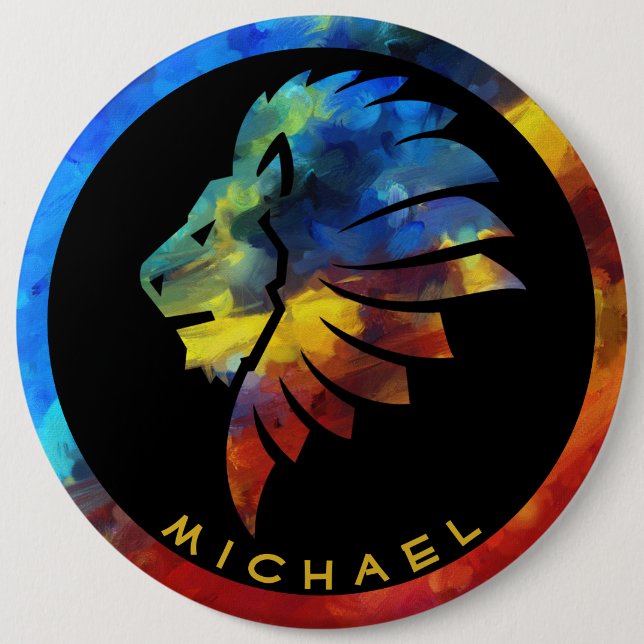 Bóton Redondo 15.24cm Rei da selva, nome de aquarela monograma (Frente)