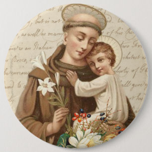 Bóton Redondo 15.24cm Religioso floral de Jesus da criança de St Anthony