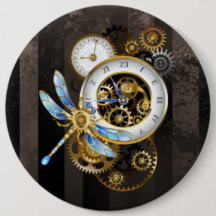 Bóton Redondo 15.24cm Relógio Steampunk com Dragonfly Mecânica