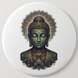 Bóton Redondo 15.24cm Retrato de Meditação Serena Sukti Budh - Antiga Ba