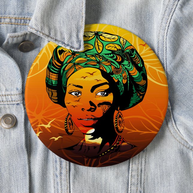 Bóton Redondo 15.24cm Retrato de Mulher Africana com Sunset (In Situ)