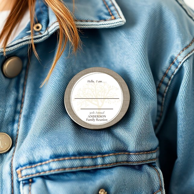 Bóton Redondo 15.24cm Reunião Familiar Brown Burlap Hello (Criador carregado)