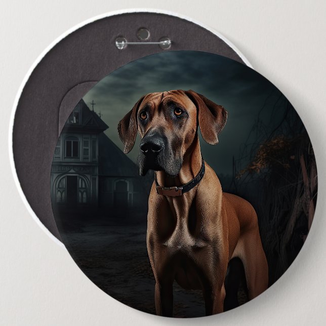 Bóton Redondo 15.24cm Rhodesian Ridgeback Halloween Assustador (Frente & Verso)