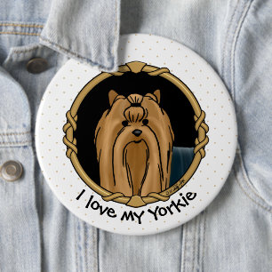 Bóton Redondo 15.24cm Rico Frame Yorkshire Terrier Yorkie Portrait Cute