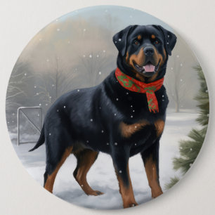 Bóton Redondo 15.24cm Rottweiler Cachorro na Neve