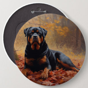 Bóton Redondo 15.24cm Rottweiler nas Folhas de outono cai inspirador