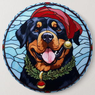 Bóton Redondo 15.24cm Rottweiler Vidro Estido Natal