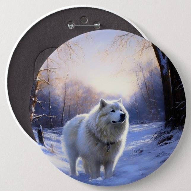 Bóton Redondo 15.24cm Samoyed Deixe Nevar Natal (Frente & Verso)