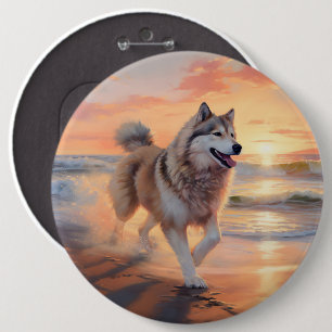 Bóton Redondo 15.24cm Sandy Paws Alaskan Malamute Dog em Beach Sunset