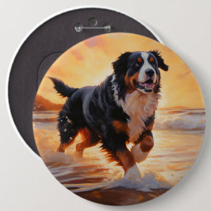 Bóton Redondo 15.24cm Sandy Paws Bernese Mountain Dog em Beach Sunset