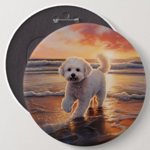 Bóton Redondo 15.24cm Sandy Paws Bichon Frise Dog em Beach Sunset