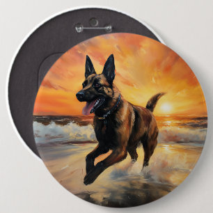 Bóton Redondo 15.24cm Sandy Paws Cachorro Malinois Belga em Beach Sunset