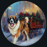 Bóton Redondo 15.24cm Santo Bernard Christmas Fesason Season<br><div class="desc">Prepare-se para celebrar o feriado com o nosso charmoso Design cênico de Natal do Cão! Este delicioso produto apresenta adoráveis companheiros caninos rodando em meio a uma terra maravilhosa do inverno, adornada com luzes cintilantes, holly, e ornamentos festivos. Seu coração derreterá enquanto você testemunha cachorros vestidos com chapéus de Papai...</div>