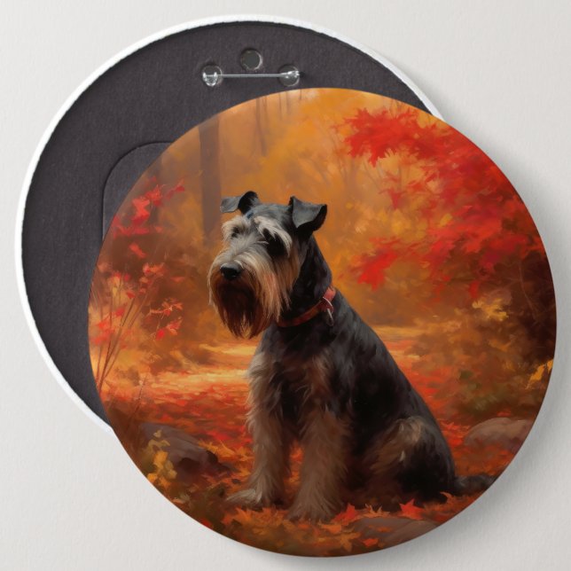 Bóton Redondo 15.24cm Schnauzer: Folhas de outono caem inspiração (Frente & Verso)