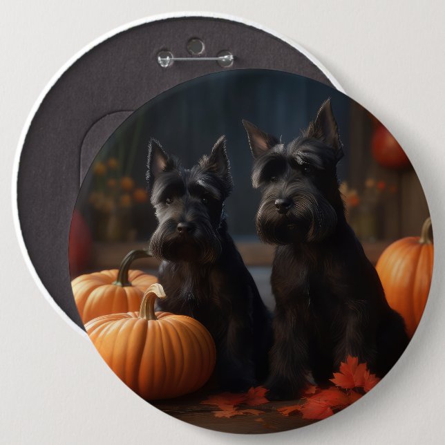 Bóton Redondo 15.24cm Scottish Terrier Puppy Autumn Delight Pumpkin (Frente & Verso)