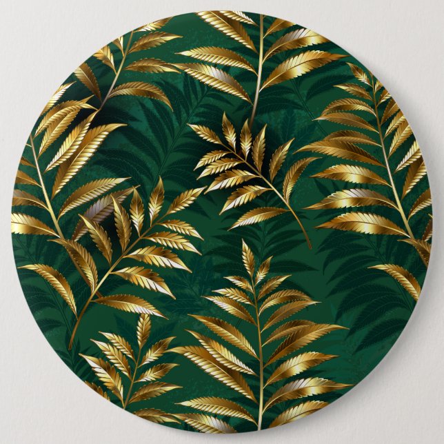 Bóton Redondo 15.24cm Seamless pattern with golden ferns (Frente)