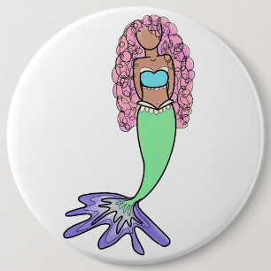 Bóton Redondo 15.24cm sereia arco-íris rosa azul roxo verde preto encara