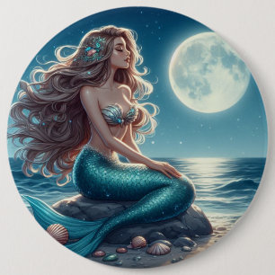 Bóton Redondo 15.24cm Sereia na praia à noite