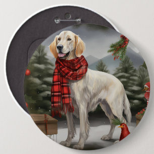 Bóton Redondo 15.24cm Setter Inglês no Natal com Neve