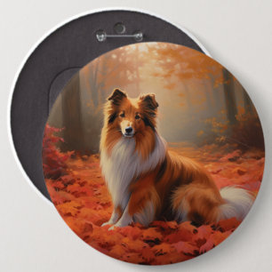 Bóton Redondo 15.24cm Shetland Sheepdog no outono deixa cair inspiração