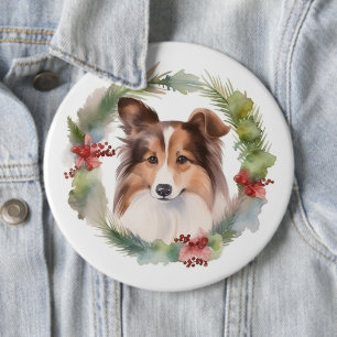 Bóton Redondo 15.24cm Shetland Sheepdog Wreath Festivo Pup