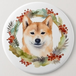 Bóton Redondo 15.24cm Shiba Inu Wreath Festivo