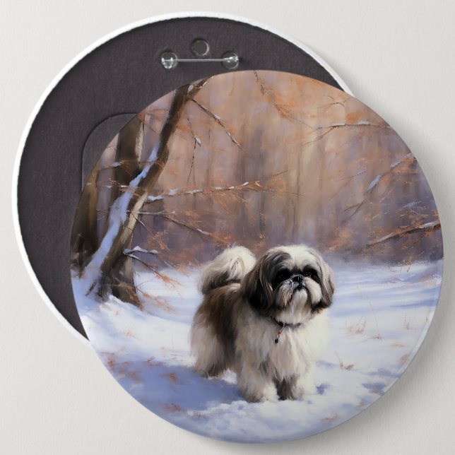 Bóton Redondo 15.24cm Shih Tzu Deixe-O Neve Natal (Frente & Verso)