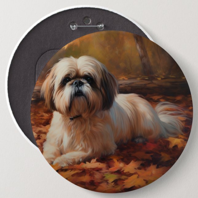 Bóton Redondo 15.24cm Shih Tzu no outono deixa cair inspiração (Frente & Verso)