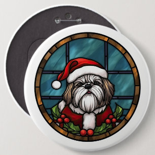 Bóton Redondo 15.24cm Shih Tzu Sied Glass Christmas