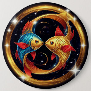 Bóton Redondo 15.24cm Signo Zodiacal de Peixes em um Estilo Artístico Có