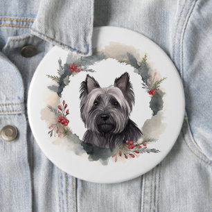 Bóton Redondo 15.24cm Skye Terrier Christmas Wreath Festivo Pup