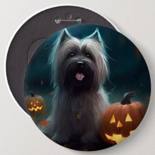 Bóton Redondo 15.24cm Skye Terrier de Halloween com Abóboras Assustadora