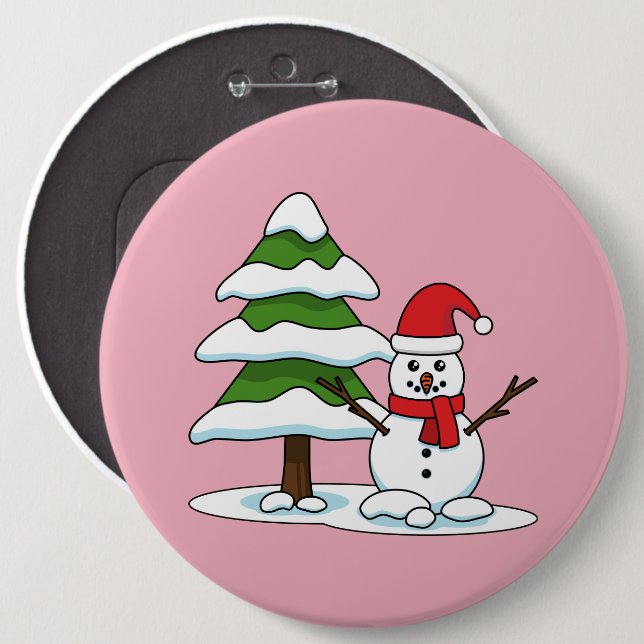 Bóton Redondo 15.24cm Snowman com Snowy Pine Tree (Frente & Verso)