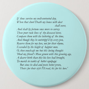 Bóton Redondo 15.24cm Soneto # 32 por William Shakespeare