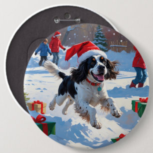 Bóton Redondo 15.24cm Springer Spaniel Correndo na Neve com Chapéu de Na