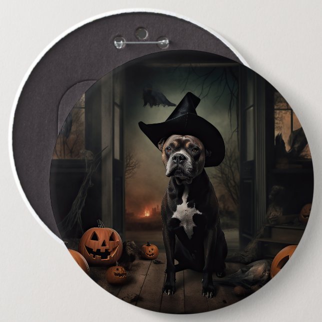 Bóton Redondo 15.24cm Staffordshire Terrier Pumpkins Halloween Scary (Frente & Verso)