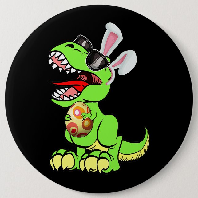 Bóton Redondo 15.24cm T Rex Easter Bunny Engraçado Dinossauro Boys Baske (Frente)