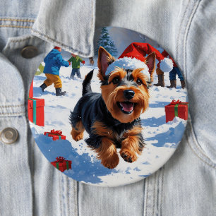 Bóton Redondo 15.24cm Terrier Escocês Correndo na Neve com Chapéu de Nat