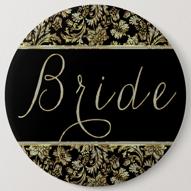 Bóton Redondo 15.24cm Texto Brilhante Preto, Dourado e Escuro das Damas  (Frente)