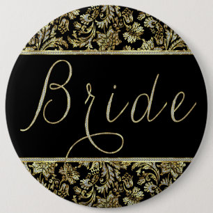 Bóton Redondo 15.24cm Texto do preto, do ouro & da noiva dos damascos do