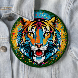 Bóton Redondo 15.24cm Tinta de cores Arco-íris Cabeça de Tigre