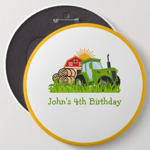 Bóton Redondo 15.24cm Trator Verde   Decoração de Aniversário Tema Fazen