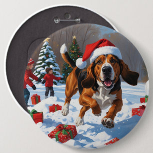 Bóton Redondo 15.24cm Treeing Walker Coonhound Neve com Chapéu de Natal