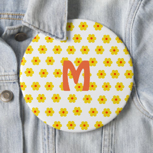 Bóton Redondo 15.24cm Trendy Retro Daisies Yellow Flowers monograma