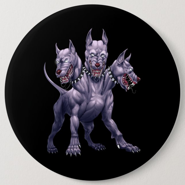 Bóton Redondo 15.24cm Três Cachorros de Cabeça Cerberus (Frente)