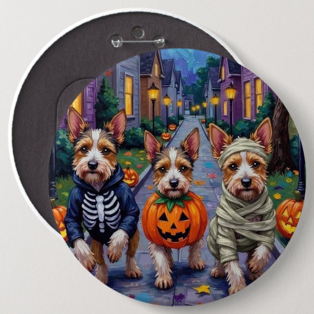 Bóton Redondo 15.24cm Tricô de Halloween do Biewer Terrier (Frente & Verso)
