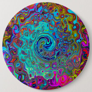 Bóton Redondo 15.24cm Trippy Sky Blue Abstrato Retro Liquid Swirl