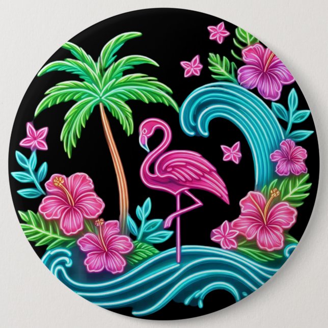 Bóton Redondo 15.24cm Tropical Neon Flamingo (Frente)