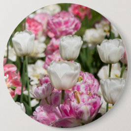 Bóton Redondo 15.24cm Tulipas brancas e cor-de-rosa brilhantes num dia e